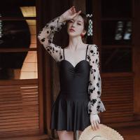 ราคา ชุดว่ายน้ำแขนยาวชิ้นเดียว ผู้หญิงอ้วน ชุดว่ายน้ำกระโปรง งานปักพิมพ์ลาย สไตล์อนุรักษ์นิยมเอวสูง 0063 (20583122671)