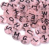 ราคา 200pc Transparent Acrylic Beads Horizontal Hole Flat Round with Random Letters Pink 7x3 5mm Hole 1 8mm (20618334220)
