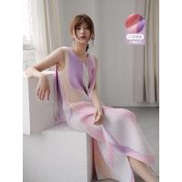 ราคา Issey Miyake จีบชุดเดรสผ่าแขนกุดของผู้หญิงกระโปรงยาวสายเอี๊ยมคอวีพิมพ์ลายสีตัดกันสำหรับฤดูร้อน (20563243067)