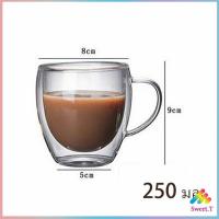 ราคา แก้วกาแฟทนความร้อนสองชั้น ถ้วยใส ถ้วยเครื่องดื่มน้ำร้อน น้ำเย็น แก้วคู่ แก้วมีหูจับ กระจก สปอตสินค้า glass Sweet T (12948414382)