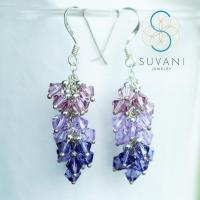 ราคา SUVANI เงินแท้ 92 5 ต่างหูคริสตัสสีม่วง ทรงพวงองุ่น ต่างหูห้อย เครื่องประดับเงินแท้ (12696261129)
