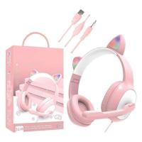 ราคา Kids Headphones Wired Wired Kids LED Cat Headphones with Microphone Lightweight Noise Reduction Cat Ear Headphones Wired Headset for G19 Laptop Phones reliable (17349168297)