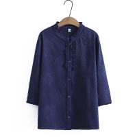 ราคา ขนาดใหญ่ Big Size Womens 3 4 Sleeve Stand Collar Tops Oversized Vintage Floral Blouses Large Size Female Top (20277567769)