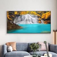 ราคา Ideal Living Room Decor น้ำตกธรรมชาติ Green Tree Forest Canvas Painting 1007 (20652636043)