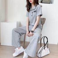 ราคา กางเกงขากว้างเสื้อเอวลอยสไตล์เกาหลีสำหรับผู้หญิงชุดสองชิ้นกางเกงชุดกีฬาฤดูร้อนใหม่ (18855258401)