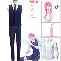 ราคา Anime Tokyo Revengers Sanzu Harzu Akashi Cosplay Costume Wig Earrings Blue Stripes Vest Pants Shirt Pink Tie Tenjiku Uniform (16078085349)