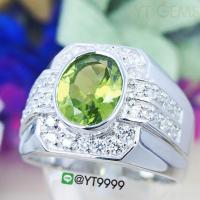 ราคา แหวนเพอริดอท แหวนเงินแท้ ชุบทองคำขาว พลอยเพอริดอทแท้ YTG 3184 (17429826437)