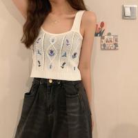 ราคา พร้อมส่ง เสื้อกล้ามไหมพรมลายฉลุปักดอกทรงครอปเอวลอย สไตล์เกาหลี น่ารักมากคร่า LG030 (16848326454)