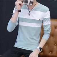 ราคา ผู้ชายผ้าฝ้ายเสื้อยืดฤดูใบไม้ร่วงแขนยาวคอวีเสื้อยืดเสื้อบอททอมหลวมบาง (16326620647)