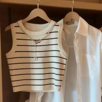 ราคา เสื้อยืดผู้หญิงผ้าไหมน้ำแข็งถักเสื้อกล้ามฤดูร้อนสั้นผู้หญิงลายทางเด็กผู้หญิงรสเผ็ดดีไซน์เป็นโซ่ด้านในทำให้รู้สึกเล็กเสื้อแขนกุด (20027177813)