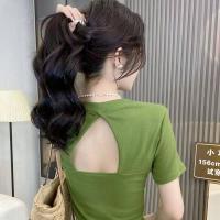 ราคา เสื้อยืดสีทึบโชว์หลังสำหรับผู้หญิงเสื้อโชว์สะดือทรงสั้นเสื้อแขนสั้นสำหรับหน้าร้อนโชว์ก้นดีไซน์โดดเด่น (19078787885)