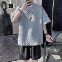 ราคา Suikone เสื ้อ ยืดผู้ชาย เสื้อยืดแขนสั้นผู้ชายหลวมเสื้อยืดแฟชั่นการออกแบบสามมิติลายหมากรุกวาฟเฟิลลายสก๊อต (9214028054)