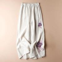 ราคา กางเกงขากว้างปักลายสำหรับผู้หญิงสไตล์ผ้าลินินผ้าฝ้ายฤดูร้อนเอวสูงทรงหลวมกางเกงลำลองตรงนุ่มกางเกงแบบใส่สบาย (21024335868)