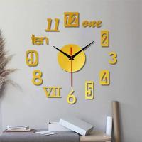ราคา DIY Wall Clock Modern 3D Mirror Wall Clock DecorRoman Numerals Clock Wall Sticker Clock Home (20513689113)
