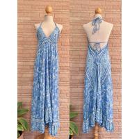 ราคา ชุดเดรสยาวสายเดี่ยวพิมพ์ลาย งานผูกหลังสไตล์โบฮีเมี่ยน (20880251966)