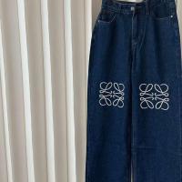 ราคา LOEWE Original Label Lew Luojia Spring And Autumn New Style Embroidered Logo Dark Blue Casual Loose Straight Denim Trousers For Women (20872786671)