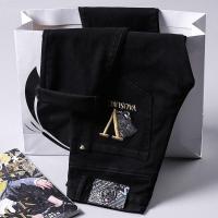 ราคา CODkuo0186 Luxury fashion brand VERSACE Summer Black embroidered jeans mens elastic European station pants slim fit small feet Korean fashion pants mens wear (19688734505)