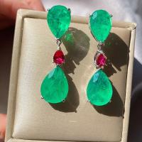 ราคา Charms Vintage 925 Sterling Silver Paraiba Tourmaline Emerald Gemstone Drop Big Earrings for Women Wedding Earrings Fine Jewelry (11374663434)