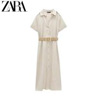 ราคา ชุดเดรส ZARAˉ ปกเสื้อผ้าสำหรับผู้หญิงชุดเดรสสไตล์เสื้อผ้าผสมผ้าลินินพร้อมเข็มขัดเดรสแขนสั้นใหม่ของแท้7969222 2023ใหม่ (20127157451)