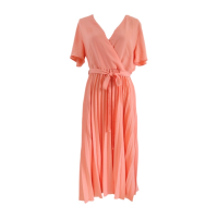 ราคา Dorothy Perkins เดรสยาวกระโปรงอัดพลีท สีส้มD025 15 (21245059472)