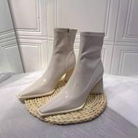 ราคา Sepatu BOOT Pendek 35 40หนังแก้วสำหรับผู้หญิงรองเท้าบูทส้นสูงนิ้วเท้าสี่เหลี่ยมสีชมพู (20897884879)