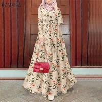ราคา ZANZEA Muslimah ผู้หญิงมุสลิม Kaftan Abaya อิสลามดอกไม้พิมพ์พรรคเสื้อคลุมยาว Maxi เสื้อ Dress (16000436143)