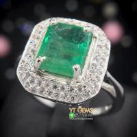 ราคา แหวนมรกต ล้อมเพชร แหวนเงินแท้ ชุบทองคำขาว พลอยมรกตแท้ YTG 10315 (17465483361)