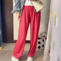 ราคา กางเกงลำลองผ้าลายสก็อตสีแดงกางเกงขายาวทรงหลวมของผู้หญิงชุดนอนใส่อยู่บ้านขนาดใหญ่ (19396523943)