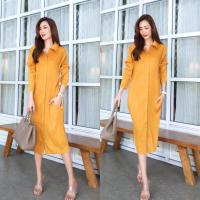 ราคา เดรสพลีทตัวยาวคอปกใหญ่ ทรงแขนยาว อัดพลีท 100 เนื้อเดียวกับงาน Brand งาน เกาหลีแท้ สวย High Quality งานผ้าอัดพลีทอย่างดี แต่งกระดุมสีเดียวกับชุด เรียงยาว งานจริง สวยงาน โอกูตูร์ งานคัตติ้งประณีต อัดพลี