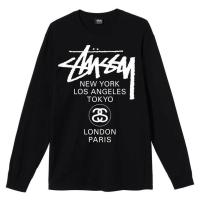 ราคา US เสื้อยืดแขนยาวพิมพ์ลาย World Tour สำหรับคู่รักหญิงและชายทรงหลวมเสื้อยืดฮิปฮอปสเก็ตบอร์ดแบรนด์ Stussy (18989567460)