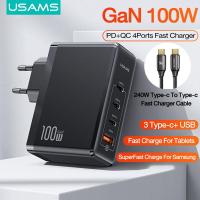 ราคา USAMS 100W GaN Fast USB C Charger EU 2 Pin 4 Port Fast Charge Type C เครื่องชาร์จ USB A สำหรับ Samsung ip 11 12 Ip 14 14Plus 14 Pro Max macbook Pro แอร์ Oppo vivo xiaomi (16501336944)