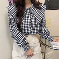ราคา เสื้อเชิ้ตลายสก๊อตแนววินเทจสำหรับผู้หญิงเสื้อคอบัวใส่ด้านในสไตล์เกาหลีสำหรับนักเรียนแบบใหม่ฤดูใบไม้ผลิและฤดูใบไม้ร่วงเสื้อตัวในแขนยาวผ้าฝ้ายแท้ทรงหลวม (11257490994)