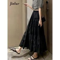ราคา Jielur 2022 Summer Skirts Women Fashion Cute Frilly Stitching High Waist A Line Ruffle Long Midi Chiffon Skirt White Black (13597655113)