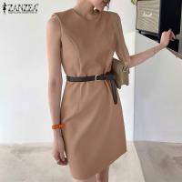 ราคา ZANZEA ชุดซันเดรสสาวออฟฟิศหรูหราชุดกระโปรงแบบสั้นมินิแขนกุดสีพื้น 11 (19909776102)