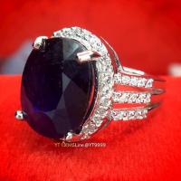 ราคา แหวนไพลิน ล้อมเพชร แหวนเงินแท้ ชุบทองคำขาว พลอยไพลินแท้ YTG 1279 (17435880894)