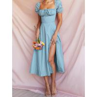 ราคา NewAsia Puff Sleeve White Dress Off Shoulder Cut out Tie up Side Split Ruched Long Dress robe femme Summer Dress for Women 2022 (16291065593)