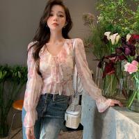 ราคา Bh เสื้อแขนยาว คอปาด ลายดอกไม้ สไตล์ฝรั่งเศส สําหรับผู้หญิง (20797201106)