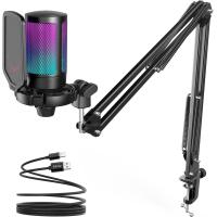 ราคา FIFINE Gaming PC USB Microphone Podcast Condenser Mic with Boom Arm Pop Filter Mute Button for Streaming Twitch Online Chat RGB Computer Mic for PS4 5 PC Gamer Youtuber AmpliGame A6T Black (1999523036