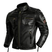 ราคา Protective Rider Clothing Natural Cow Leather Jacket Men Motor Biker Coat Mens Motorcycle Jacket Genuine Leather Jaqueta (21122659765)