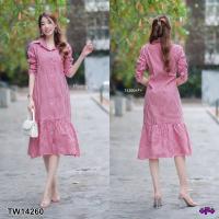 ราคา TW14260 เดรสเชิ้ตแขนยาวลายสก็อต Plaid long sleeve shirt dress (6025496581)