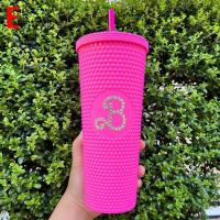 ราคา Diamond Label Barbie Pink Cup With Straw Barbie Movie Acrylic Studded Cup Tumbler Barbie T6K6 (20243880130)