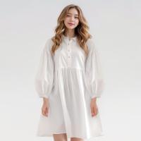 ราคา Closet Crush Midi long puffy sleeves with buttons White เดรสแขนยาวพองมีกระดุม (21244778758)