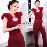 ราคา จั๊มสูทขายาว ทรงขาม้านิดๆ ช่วงไหล่แต่งระบาย สีแดงไวน์ 2XL 5XL ชุดออกงาน ชุดไปงาน ชุดเพื่อนเจ้าสาว ชุดสาวอวบ อ้วน ชุดไปทะเล plus 2328 (21215120975)