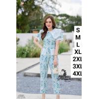 ราคา เพิ่มไซส์ จั๊มสูทขายาว คอปก ปักเดซี่ ทั้งชุด งานป้าย si am (21345412008)