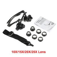 ราคา แว่นขยายพร้อมเลนส์ขยายแบบสวมหัว2เลนส์แสง LED สำหรับการอ่านอัญมณีที่ซ่อมนาฬิกา10X 25X 20X 15X (20892209670)