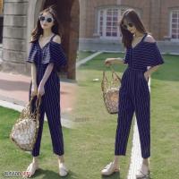 ราคา พร้อมส่ง จั้มสูทขายาวสายเดี่ยว เปิดไหล่ ลายริ้ว ผ้าไหมอิตาลี่ ทรงสวย ใส่สบาย ใส่ได้ทุกโอกาส งานสวยหรู 5600 (17444926413)