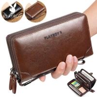 ราคา OLG057 Playboy แท้ Double Layer Double Zipper กระเป๋าสตางค์ชายชายประเภทหนังนุ่มขนาดใหญ่ความจุกระเป๋าถือ (9014195460)