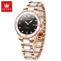 ราคา OLEVS 9985 Fashion Quartz Women Watch Ceramic Watchband Round dial Wristwatch Calendar (21319841813)