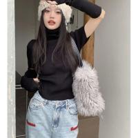 ราคา Zero shop พร้อมส่ง Zero 80075 เสื้อไหมพรมแขนสั้นคอเต่า แถมปลอกแขน ดีเทลปลอกแขนสอดนิ้ว (18156039277)