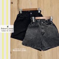 ราคา พร้อมส่ง BabarryJeans กางเกงยีนส์ ขาสั้น เอวสูง เอวสม๊อค วินเทจ สีดำซุปเปอร์แบล็ค สีดำฟอก (20375555386)